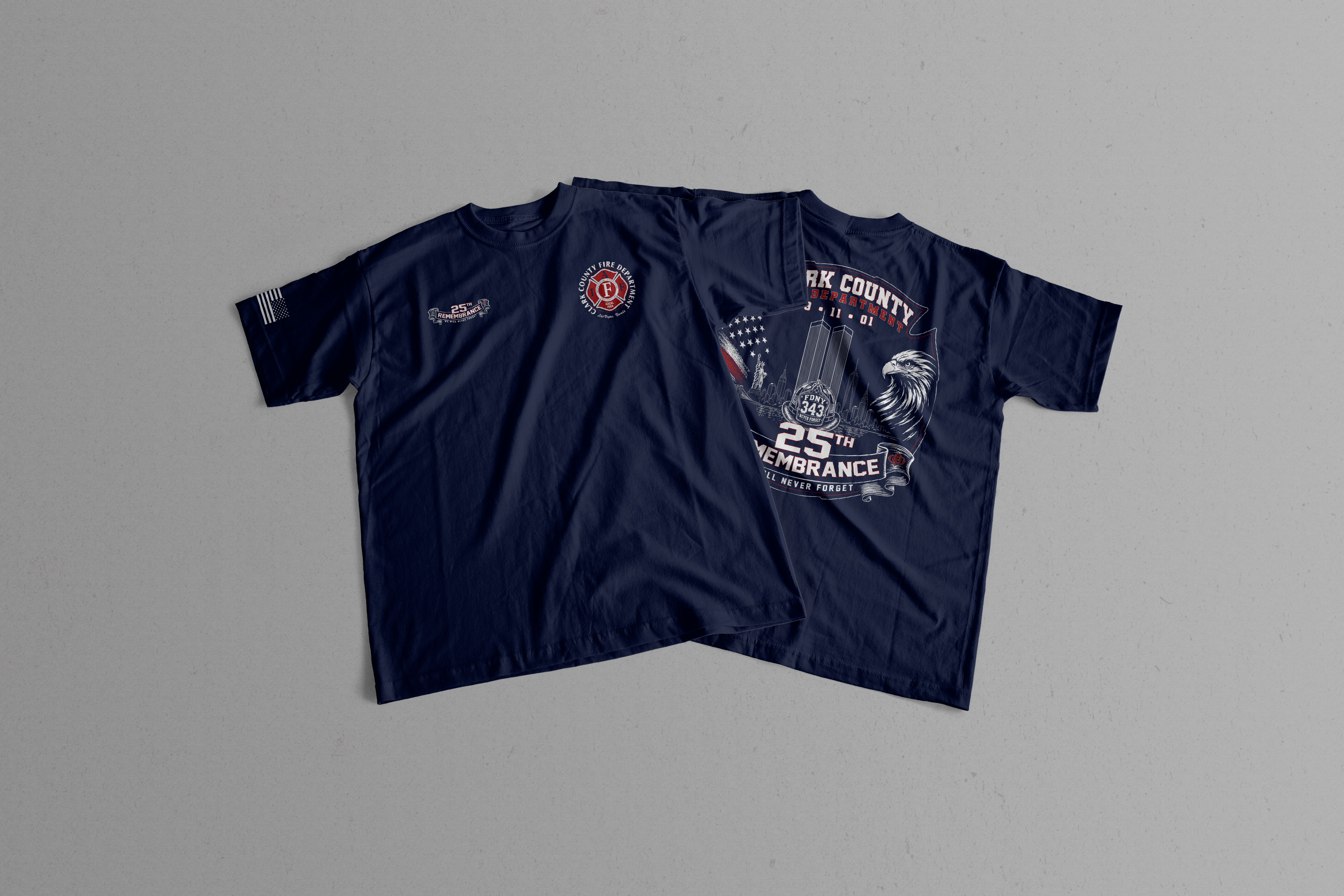Clark County Fire Department 9/11 remembrance shirts produced by Valiant Supply